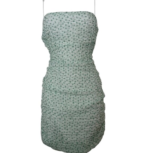 For Love & Lemons Drea Mini Dress Green Textured Tie Back 2X NWT - Picture 2 of 6